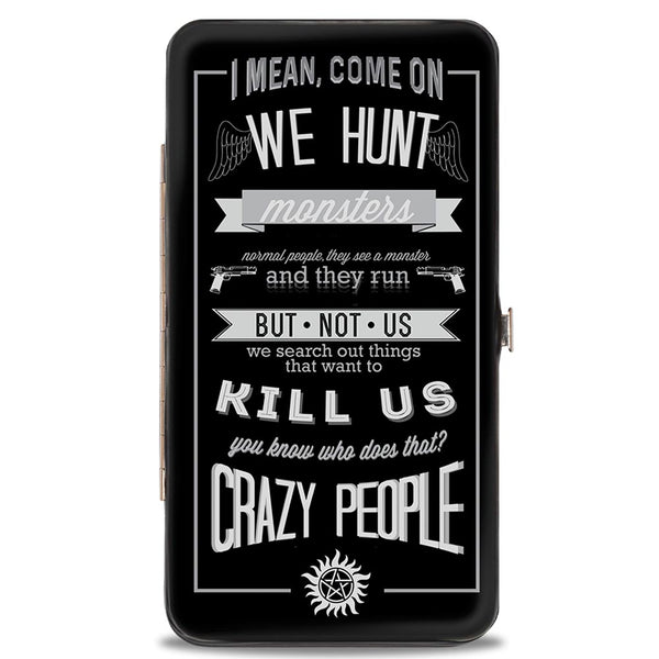 buckle down Hinged Wallet - Supernatural Dean CRAZY PEOPLE Quote Winchester Pentagram Black Grays