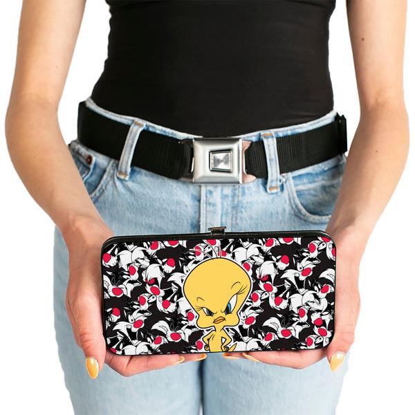 Buckle Down Hinged Wallet - Tweety Pose Sylvester The Cat Expressions Stacked Black White Red