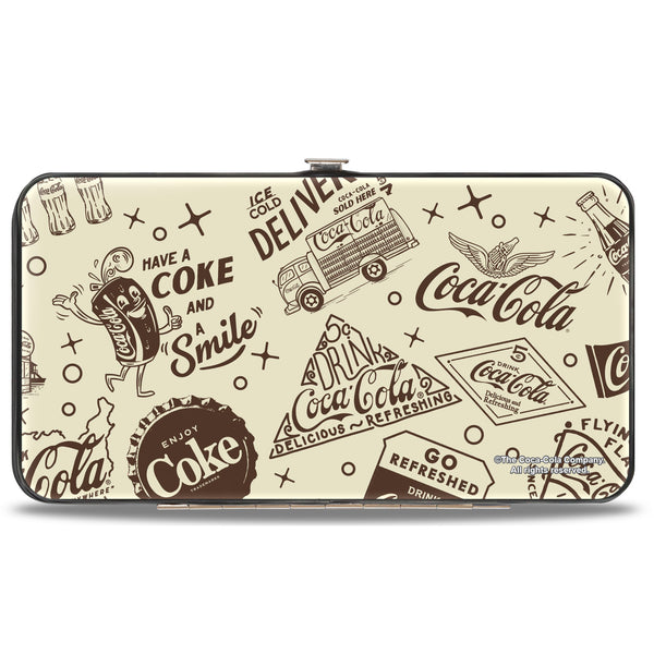 Buckle Down Hinged Wallet - Vintage Coca-Cola HAVE A COKE AND SMILE Icons Collage Beige/Brown