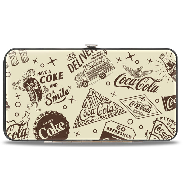 buckle down Hinged Wallet - Vintage Coca-Cola HAVE A COKE AND SMILE Icons Collage Beige/Brown
