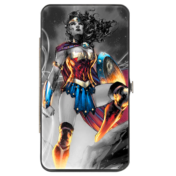 buckle down Hinged Wallet - Wonder Woman 75th Anniversary Comic Book Cover Standing Pose Grays Full Color
