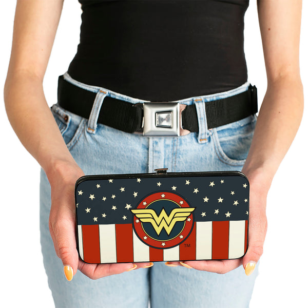 Buckle Down Hinged Wallet - WONDER WOMAN Logo Americana Red White Blue Yellow