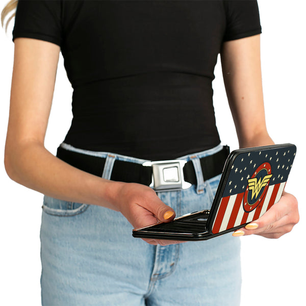 Buckle Down Hinged Wallet - WONDER WOMAN Logo Americana Red White Blue Yellow