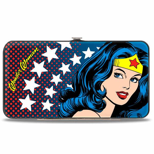 buckle down Hinged Wallet - WONDER WOMAN Stars Face Halftone Blues Red Yellow White