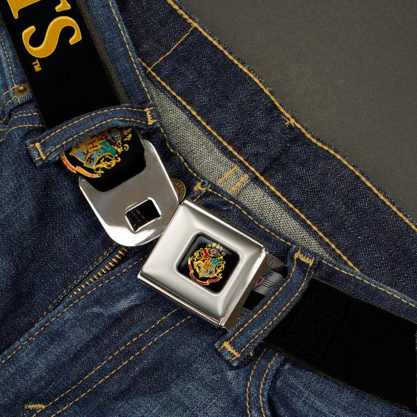 Buckle Down Hogwarts Crest Full Color Seatbelt Belt - Harry Potter HOGWARTS & Crest Black/Gold Webbing
