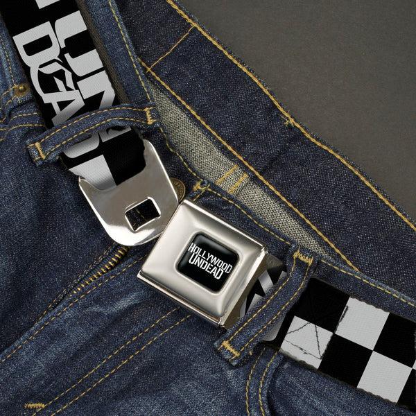 Buckle Down HOLLYWOOD UNDEAD Text Logo Full Color Black/White Seatbelt Belt - Hollywood Undead UNDEAD Checker Black/White Webbing