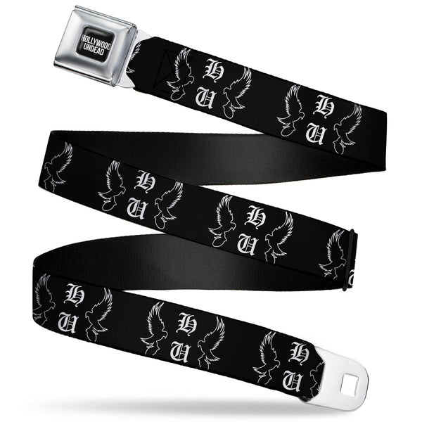 buckle down HOLLYWOOD UNDEAD Text Logo Full Color Black/White Seatbelt Belt - Hollywood Undead HU Shatter Dove & Grenade Black/White Webbing