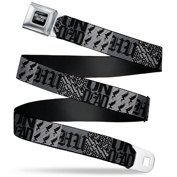 buckle down HOLLYWOOD UNDEAD Text Logo Full Color Black/White Seatbelt Belt - Hollywood Undead Logo Blocks Grays/Black Webbing