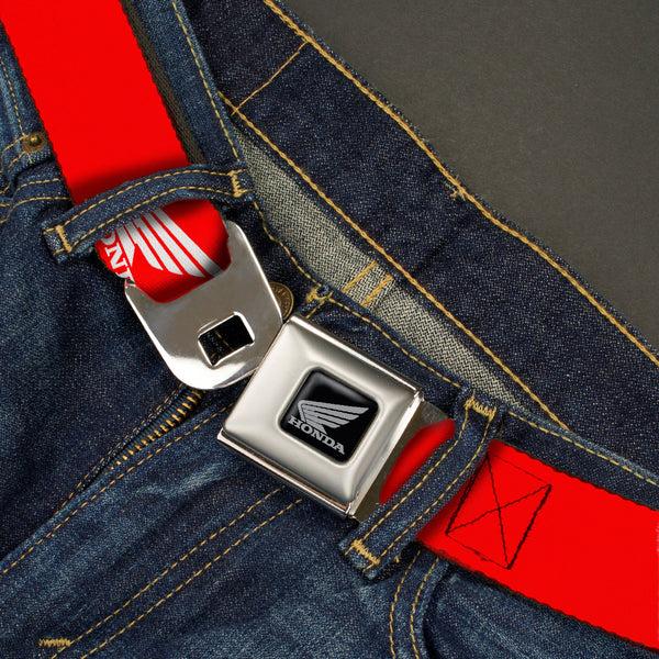 Buckle Down Honda Motorcycle Black Silver Seatbelt Belt - HONDA Motorcycle Logo Red/White Webbing