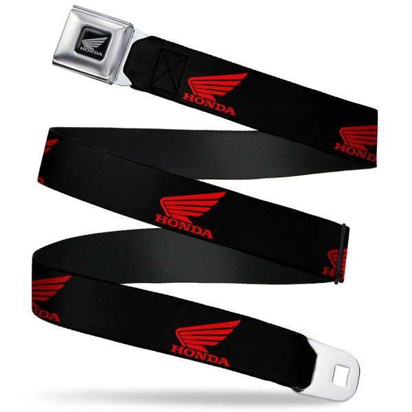 buckle down Honda Motorcycle Black Silver Seatbelt Belt - HONDA Motorcycle Logo Black/Red Webbing