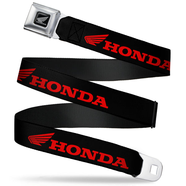 buckle down Honda Motorcycle Black Silver Seatbelt Belt - HONDA/Wing Logo Black/Red Webbing