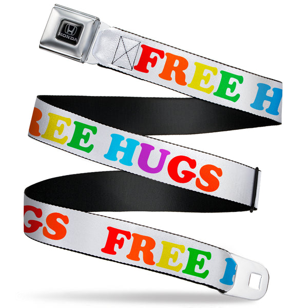 buckle down Honda - Seatbelt Belt - FREE HUGS White/Multi Color Webbing