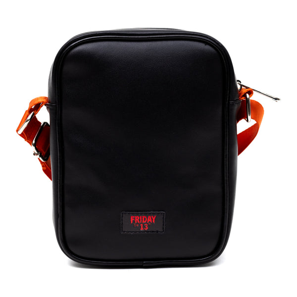 Buckle Down Horror Movies Vegan Leather Cross Body Backpack For Men And Women With Adjustable Strap Friday The 13th Jason Hockey Mask Quotes Typography Black
