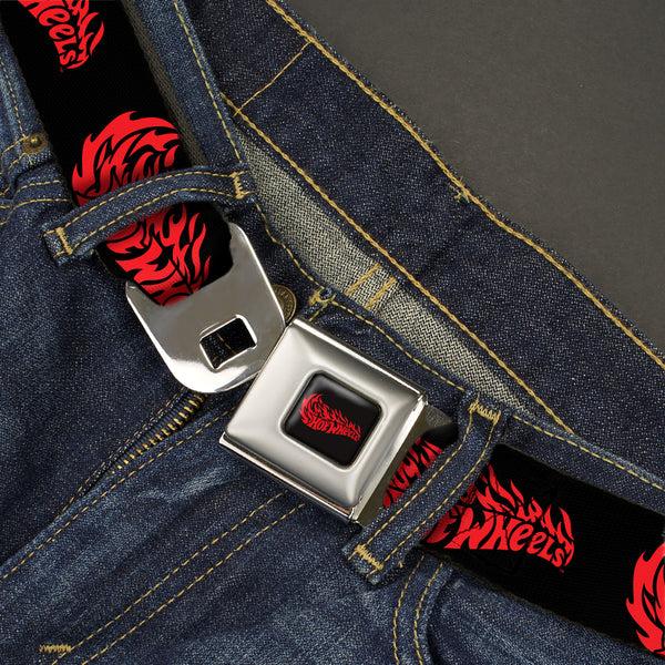 Buckle Down HOT WHEELS Flaming Logo Full Color Black/Red Seatbelt Belt - HOT WHEELS Flaming Logo Black/Red Webbing
