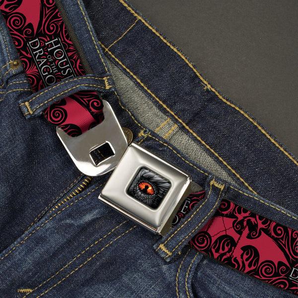 Buckle Down House Of The Dragon Eye Throne Icon Full Color Black/Gray/Orange Seatbelt Belt - HOUSE OF THE DRAGON Dragon Icon Black/Red/White Webbing