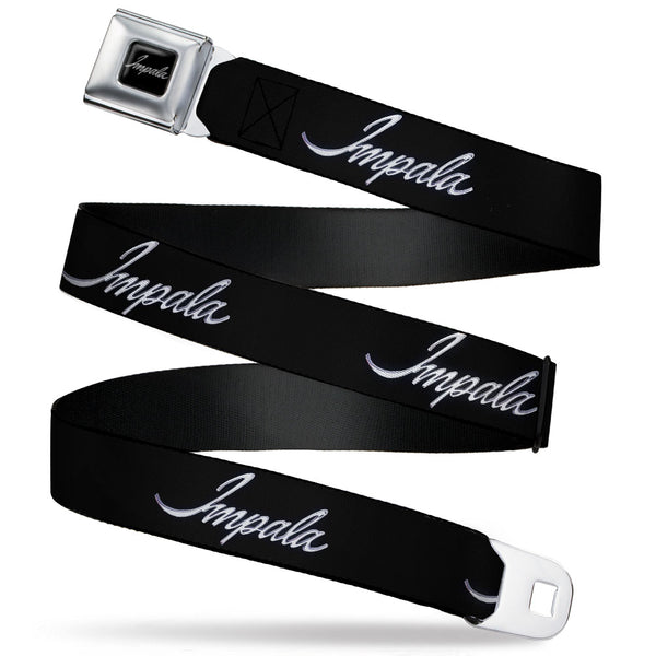 buckle down IMPALA Script Emblem Full Color Black Silver Seatbelt Belt - IMPALA Script Emblem Black/Silver Webbing