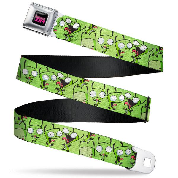 buckle down INVADER ZIM Title Logo Full Color Black/Pinks Seatbelt Belt - Invader Zim GIR Poses Scattered Greens Webbing