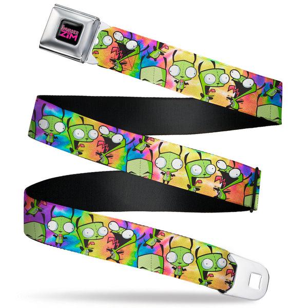 buckle down INVADER ZIM Title Logo Full Color Black/Pinks Seatbelt Belt - Invader Zim GIR Poses Scattered Tie Dye Multi Color Webbing