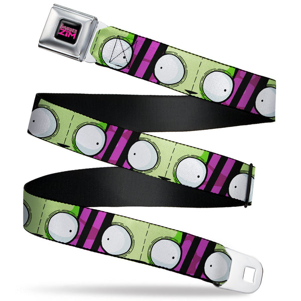 buckle down INVADER ZIM Title Logo Full Color Pink/Green Seatbelt Belt - Invader Zim GIR Eyes Close-Up Stripe Black/Purple Webbing