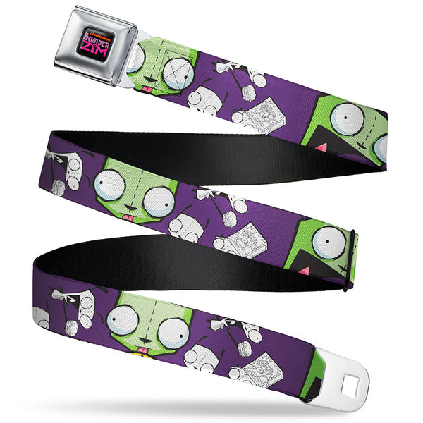 buckle down INVADER ZIM Title Logo Full Color Pink/Green Seatbelt Belt - Invader Zim GIR Poses and Sketch Purple Webbing