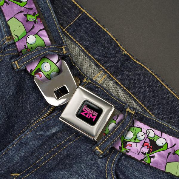 Buckle Down INVADER ZIM Title Logo Full Color Pink/Green Seatbelt Belt - Invader Zim GIR Poses Tie Dye Blues Webbing