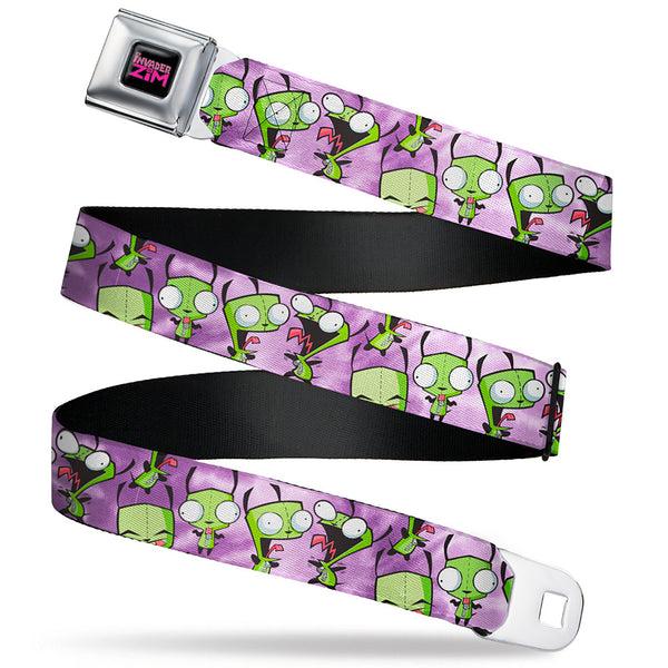 buckle down INVADER ZIM Title Logo Full Color Pink/Green Seatbelt Belt - Invader Zim GIR Poses Tie Dye Blues Webbing