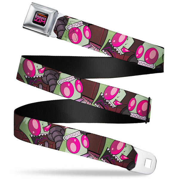 buckle down INVADER ZIM Title Logo Full Color Pink/Green Seatbelt Belt - Invader Zim Close-Up Poses Reds Webbing