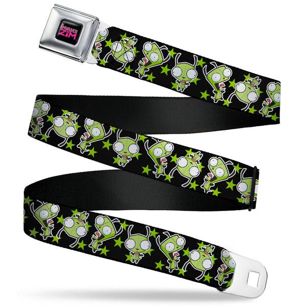 buckle down INVADER ZIM Title Logo Full Color Pink/Green Seatbelt Belt - Invader Zim GIR Poses and Stars Black/Green Webbing