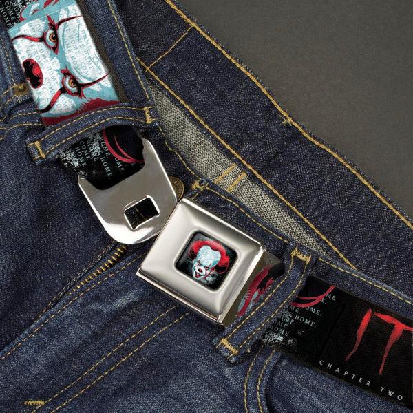 Buckle Down It Chapter Two Pennywise Face Full Color Black/Reds/Blues Seatbelt Belt - IT CHAPTER TWO Pennywise Face CLOSE-UP Black/Red/Blues Webbing