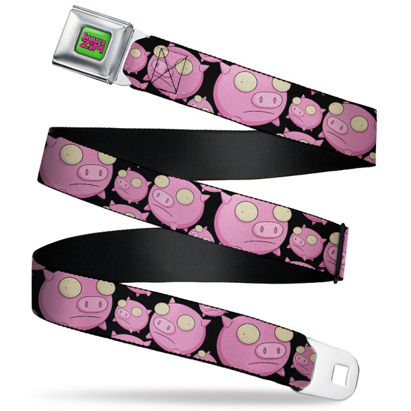 buckle down IVADER ZIM Title Logo Green/Pinks Seatbelt Belt - Invader Zim Pigs Scattered Black/Pinks Webbing