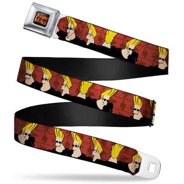 buckle down JOHNNY BRAVO Title Logo Full Color Black/Red Seatbelt Belt - Johnny Bravo Pose Turns Browns Webbing