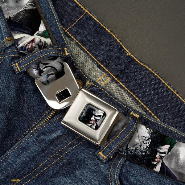 Buckle Down Joker Face Bats CLOSE-UP Full Color Grays Seatbelt Belt - BATMAN ARKHAM ORIGINS Joker Expressions/Bats Grays Webbing