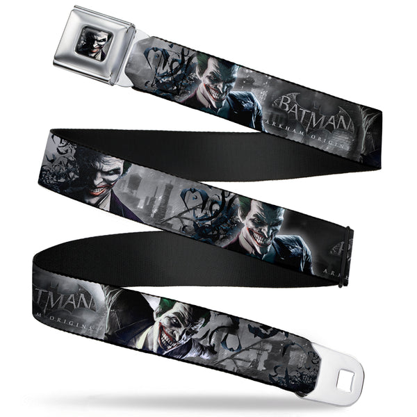 buckle down Joker Face Bats CLOSE-UP Full Color Grays Seatbelt Belt - BATMAN ARKHAM ORIGINS Joker Expressions/Bats Grays Webbing