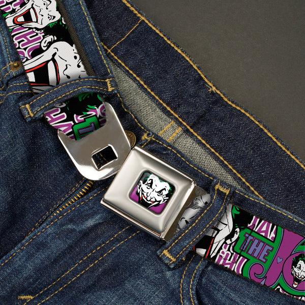 Buckle Down Joker Face Full Color Seatbelt Belt - Joker Face/Logo/Spades Black/White/Purple Webbing