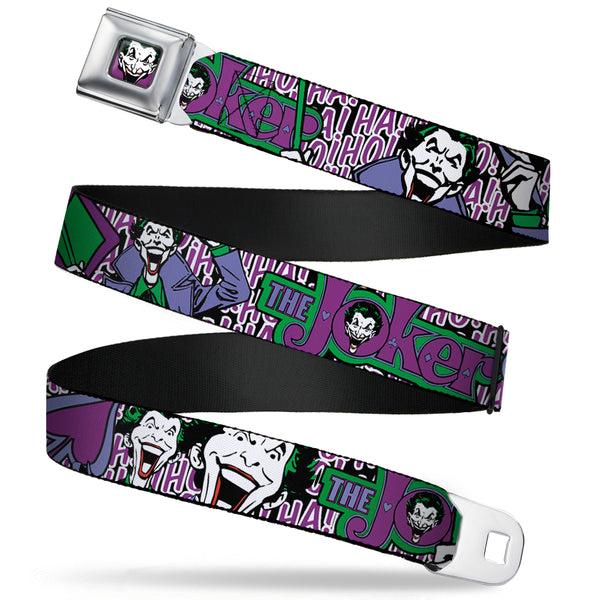 buckle down Joker Face Full Color Seatbelt Belt - Joker Face/Logo/Spades Black/White/Purple Webbing
