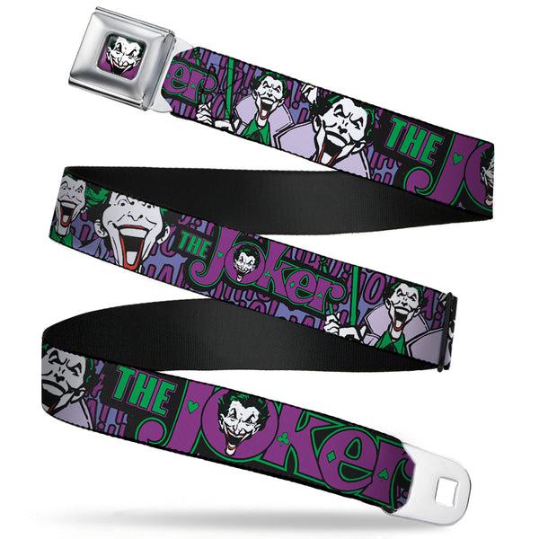 buckle down Joker Face Full Color Seatbelt Belt - Joker Face/Logo/Spades Black/Green/Purple Webbing
