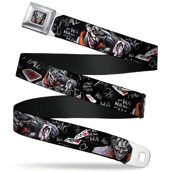 buckle down Joker Face Stare Full Color Seatbelt Belt - Joker BRILLIANTLY TWISTED PSYCHO 2-Poses/Cards Black/Grays Webbing