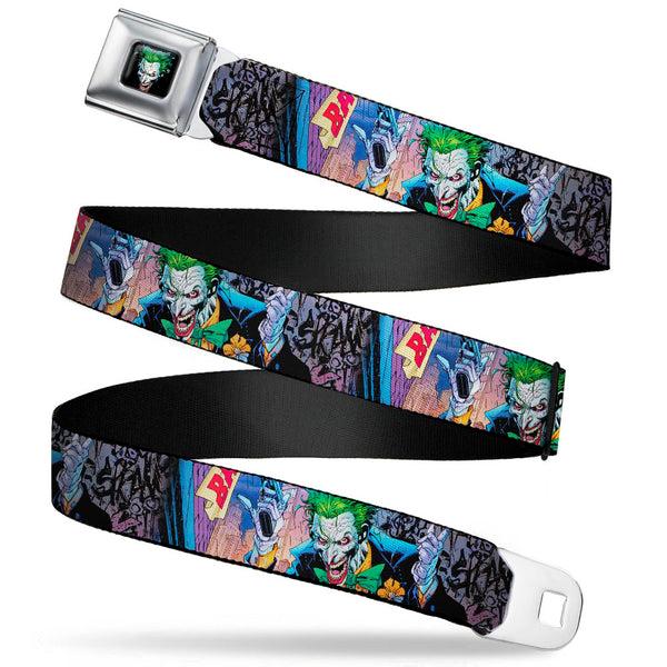 buckle down Joker Laughing Face CLOSE-UP Black Seatbelt Belt - Joker BANG Gun Alley Pose CLOSE-UP Webbing