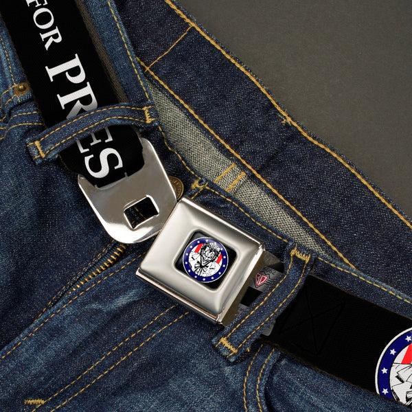 Buckle Down Joker Presidential Seal Full Color Black White Blue Red Seatbelt Belt - THE JOKER FOR PRESIDENT/Joker Presidential Seal CLOSE-UP Black/White/Blue/Red Webbing