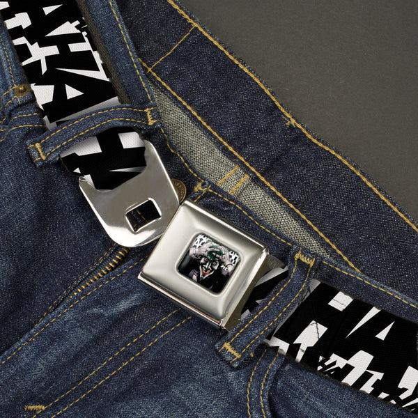 Buckle Down Joker's Laugh HAHAHA Repeat Full Color White/Black Seatbelt Belt - Joker's Laugh HAHAHA Repeat White/Black Webbing