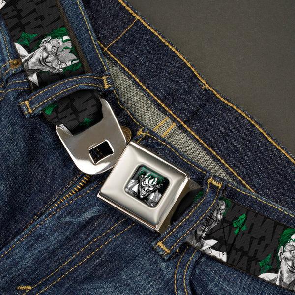 Buckle Down Joker Stare Full Color Black White Grays Green Seatbelt Belt - The Joker 4-Laughing Expressions/Suits/HAHAHA Black/Gray/Greens Webbing
