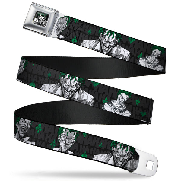 buckle down Joker Stare Full Color Black White Grays Green Seatbelt Belt - The Joker 4-Laughing Expressions/Suits/HAHAHA Black/Gray/Greens Webbing