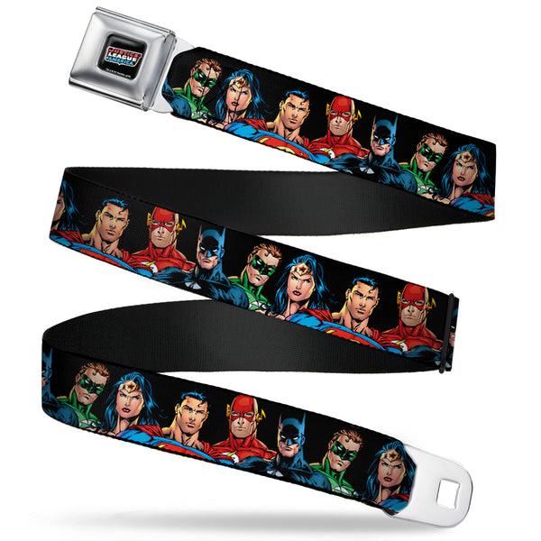 buckle down Justice League of America Black Full Color Seatbelt Belt - Justice League Elite Forces Superheroes Webbing