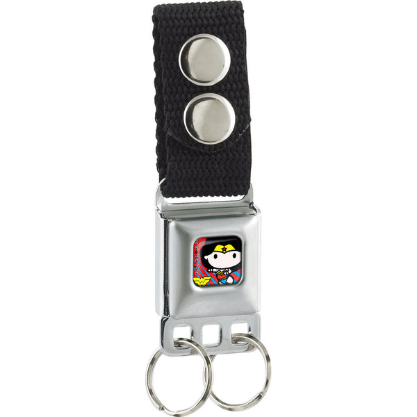 buckle down Keychain - Chibi Wonder Woman Pose Rays Full Color Blue Red