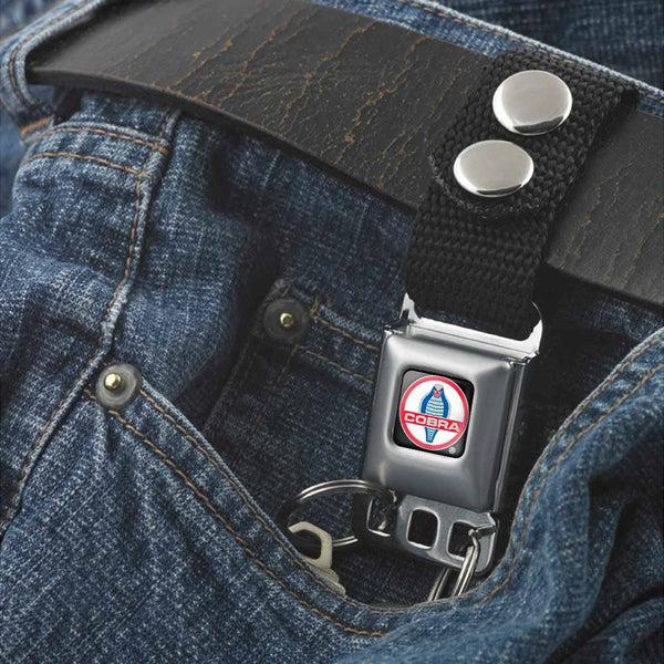 Buckle Down Keychain - Classic Mustang COBRA Logo Full Color Black Red White Gray Blue