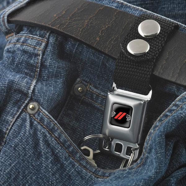 Buckle Down Keychain - Dodge Rhombus Stripe Demon-Hellcat Icon Full Color Black Red White - Black