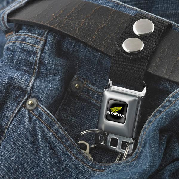 Buckle Down Keychain - HONDA Motorcycle Full Color Black Yellow White - Black Webbing