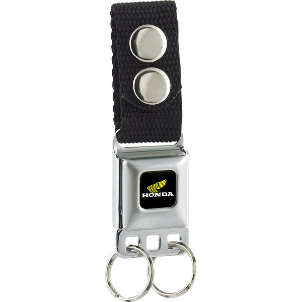 buckle down Keychain - HONDA Motorcycle Full Color Black Yellow White - Black Webbing