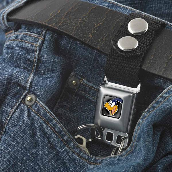 Buckle Down Keychain - Road Runner Face CLOSE-UP Full Color Black