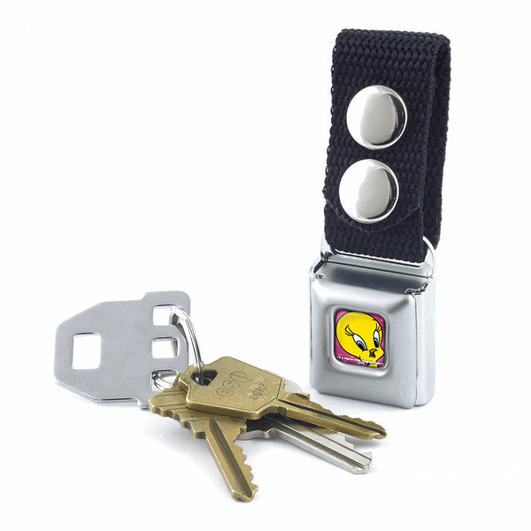 Buckle Down Keychain - Tweety Bird Face Hearts Full Color Pinks